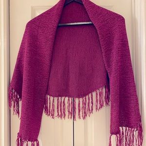 Magenta Knit Shawl with Fringe
